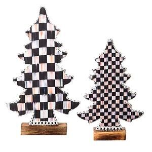 MACKENZIE-CHILDS Courtly Check Forest Christmas Trees Set of 2 Black White New
